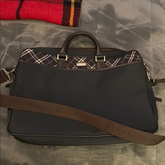 Preloved Burberry Nova check business bag nylon blue with strap 16”W x 13”L - Picture 1 of 12